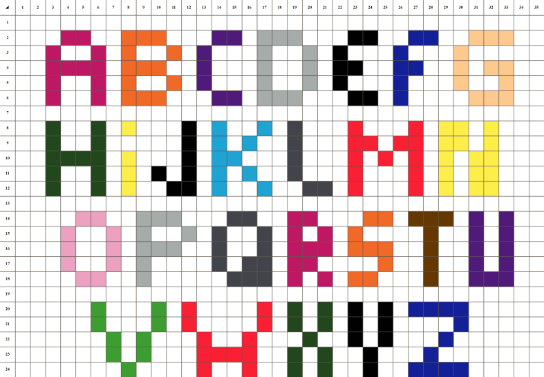 ALPHABET Pixel Art Vorlage Einfache Zum Zeichnen