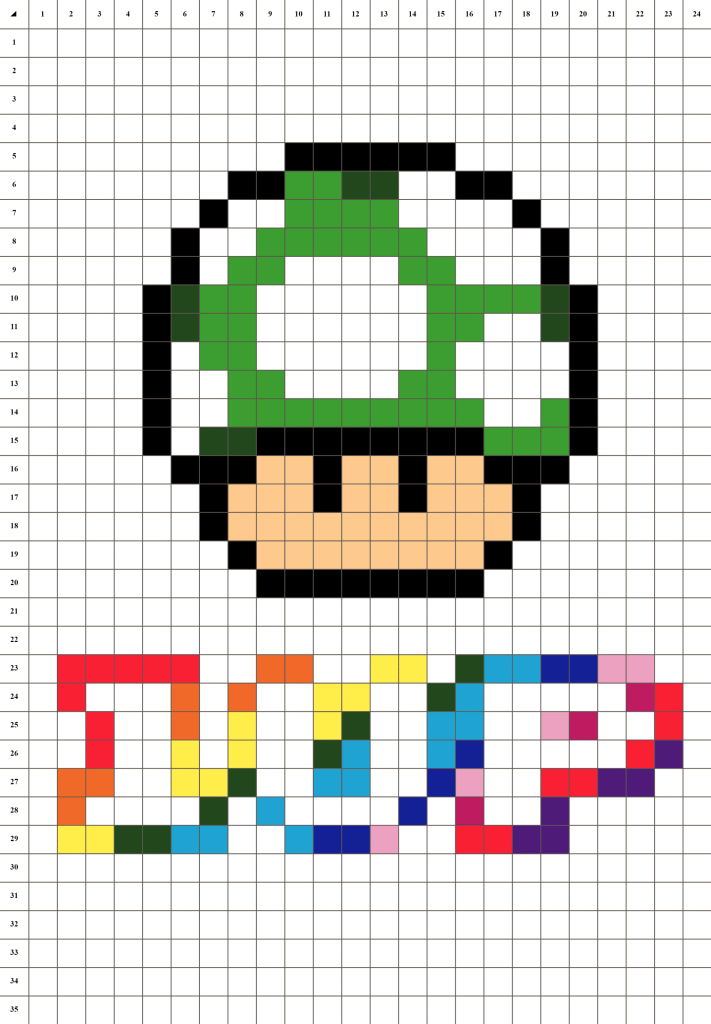 1up mario mushroom Pixel Art - Free Download | Pixelart123.de