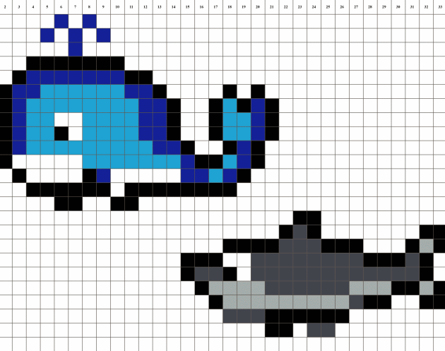 Wal und Hai Pixel Art