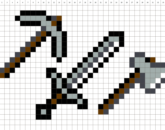 Minecraft-Tools Pixel art (Spitzhacke, Schwert, Axt)