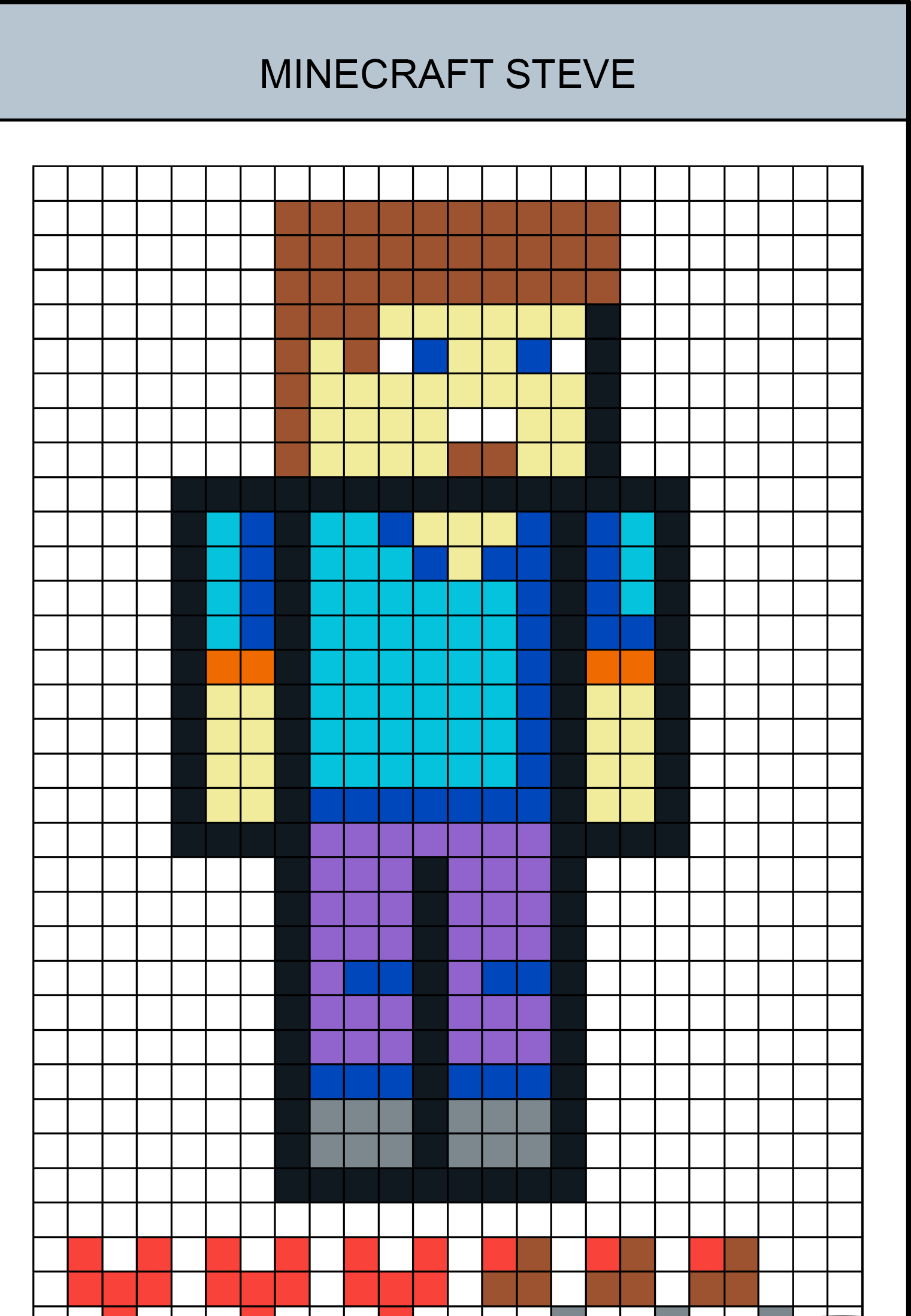 Minecraft Steve Pixel Art - Simple Template For Drawing